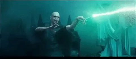 Lord Voldemort using his magic wand